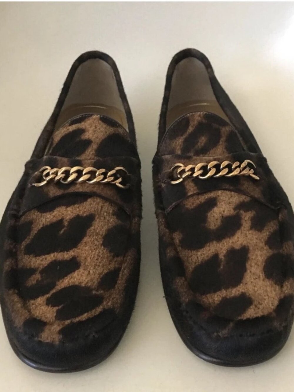 TOM FORD Leopard Print Pony Hair Gold Chain Loafers Slip On York Size 8.5